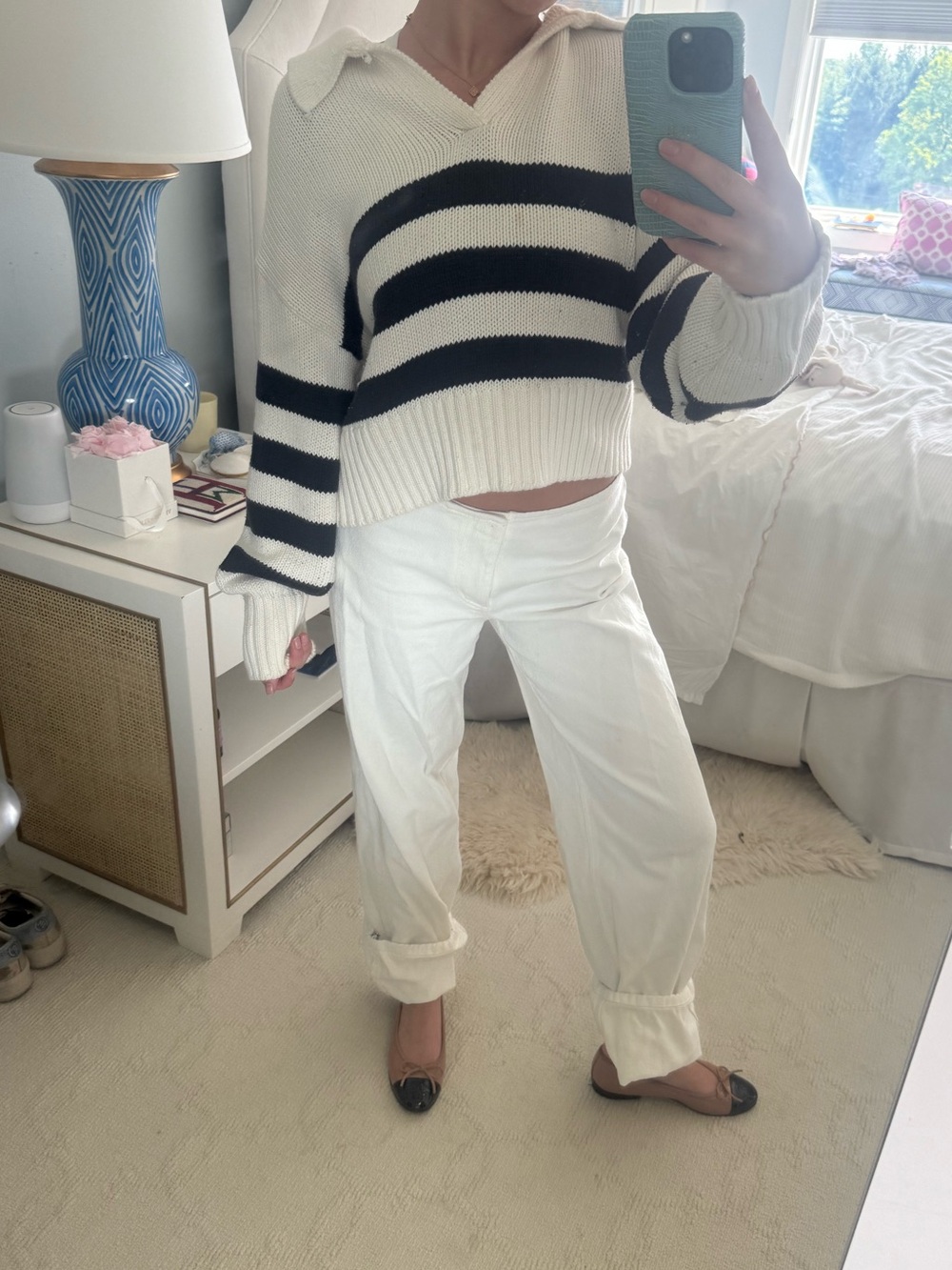 pistola Cream Sweater with Black Stripes and Polo Collar